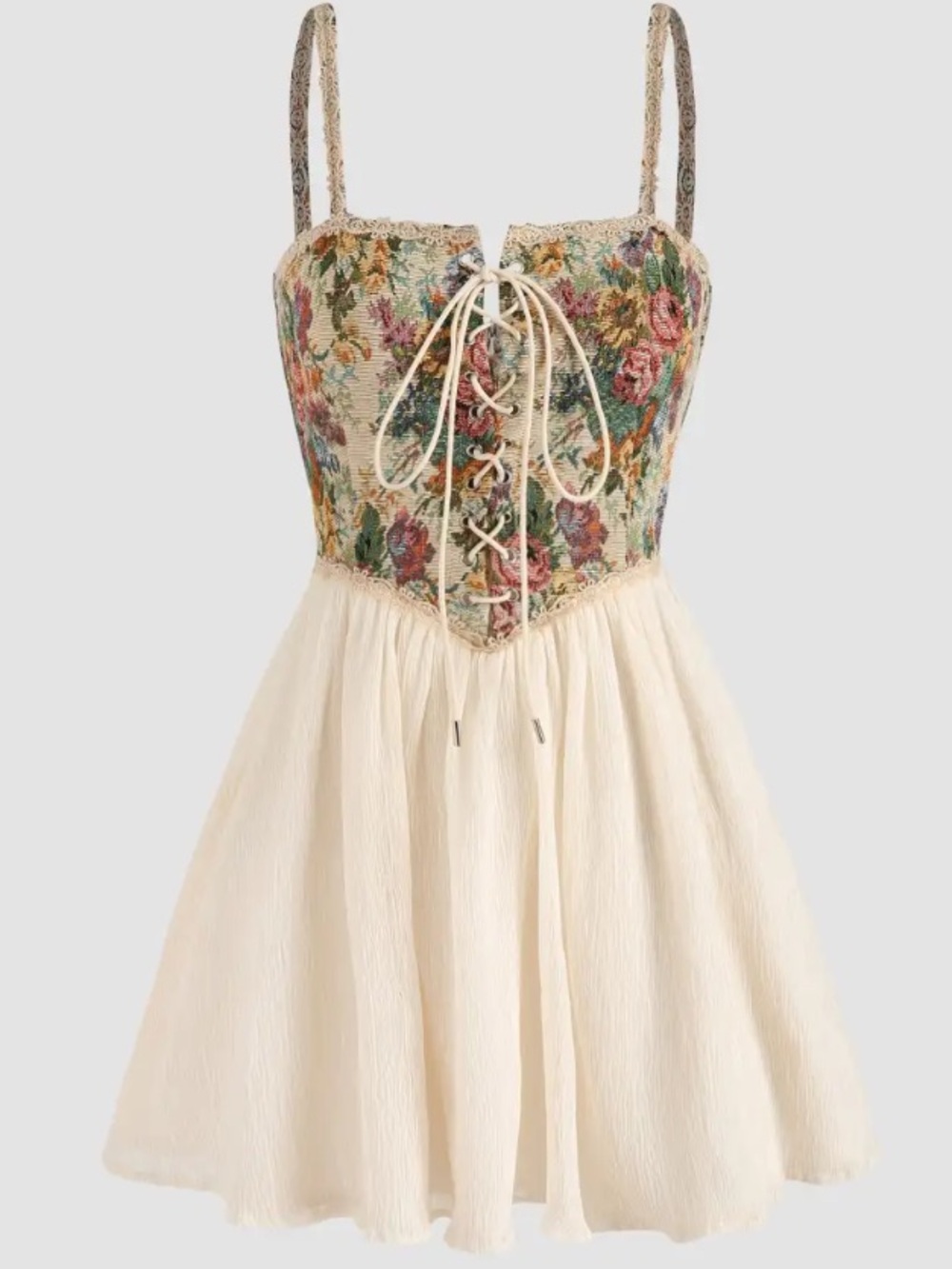 CIDER SECRET GARDEN TAPESTRY CORSET FAIRY DRESS WHIMSICAL MINI DRESS CROCHET NWT